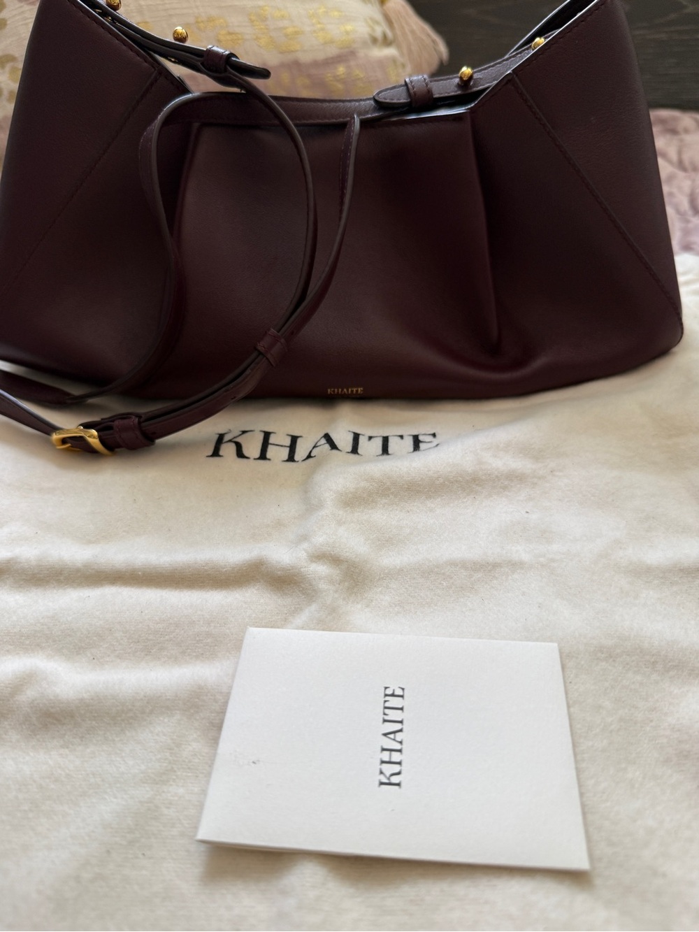 KHAITE Jeanne Small Crossbody Bag in Burgundy
